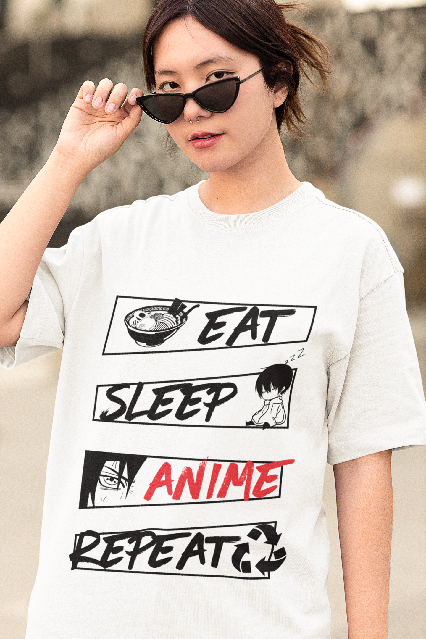 EAT SLEEP ANIME REPEAT Oversized T-Shirt