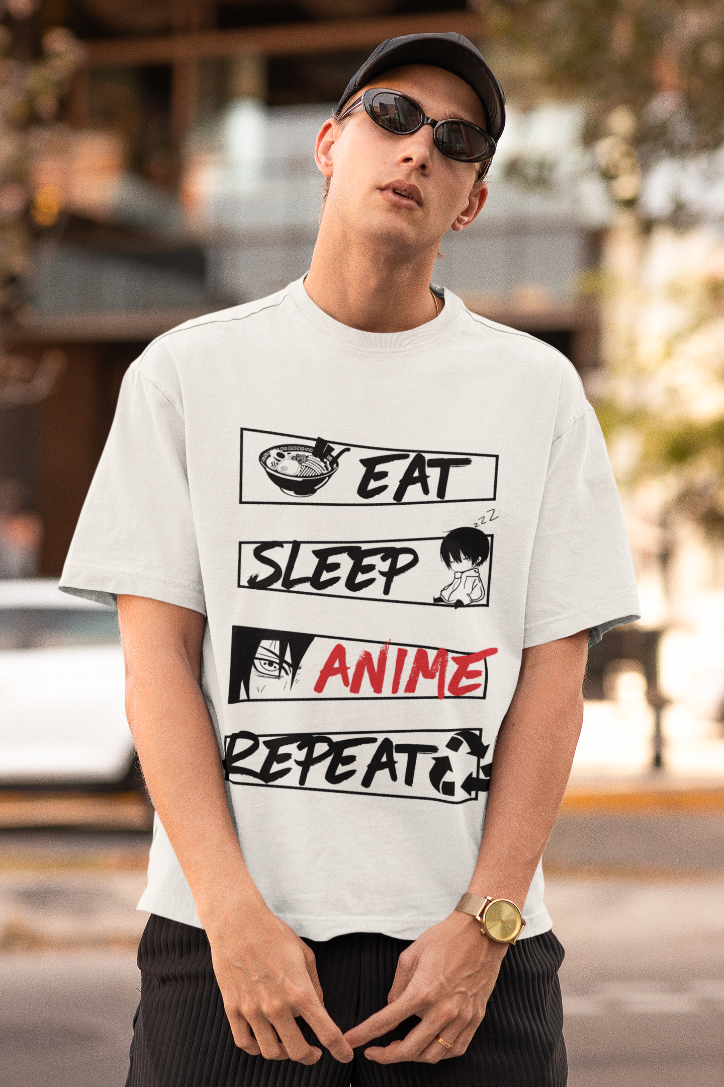 EAT SLEEP ANIME REPEAT Oversized T-Shirt
