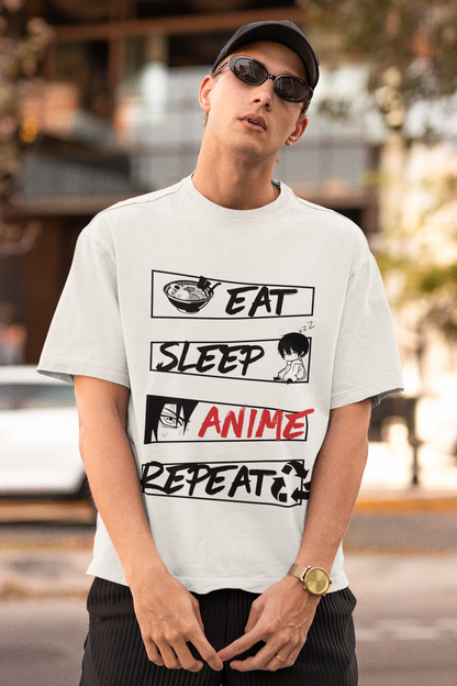 EAT SLEEP ANIME REPEAT Oversized T-Shirt
