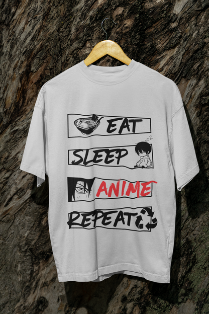 EAT SLEEP ANIME REPEAT Oversized T-Shirt