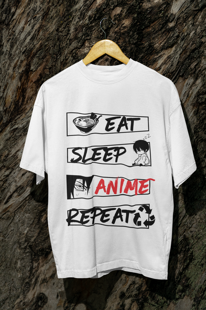 EAT SLEEP ANIME REPEAT Oversized T-Shirt